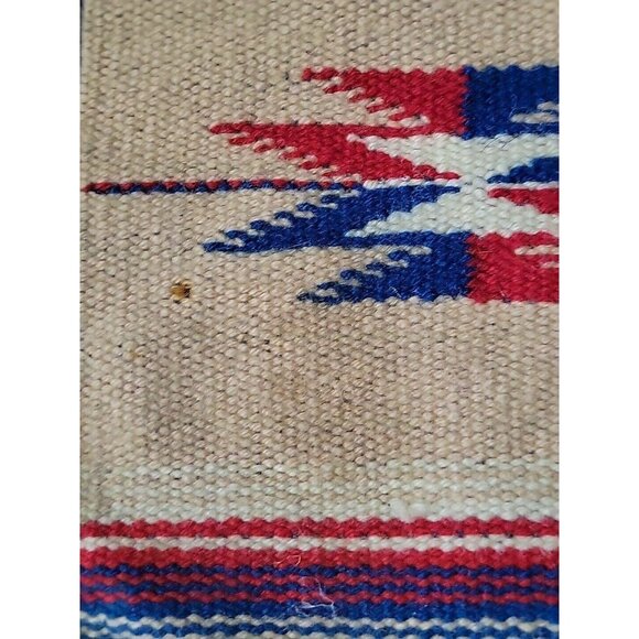 Chimayo Southwestern Woven Mat Runner Geometric Fringe 17x7in Vtg Farmhouse Prim